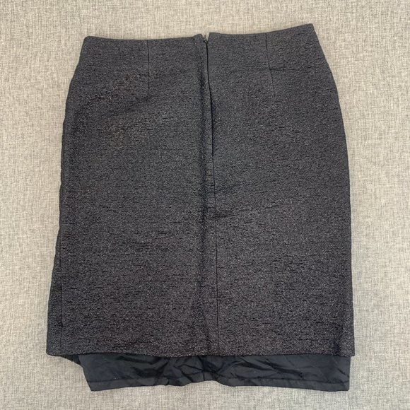 BCBMaxAzria Collection‎ Black Wool Pencil Skirt Shimmer Textured Material Slit 2 - Picture 8 of 11